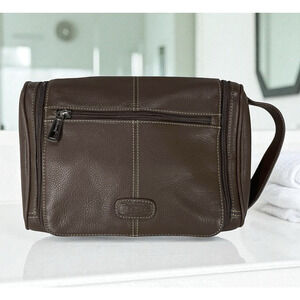 FOSSIL Leather Hanging Toiletry Bag Pebbled Personal Care Shave Travel Pouch